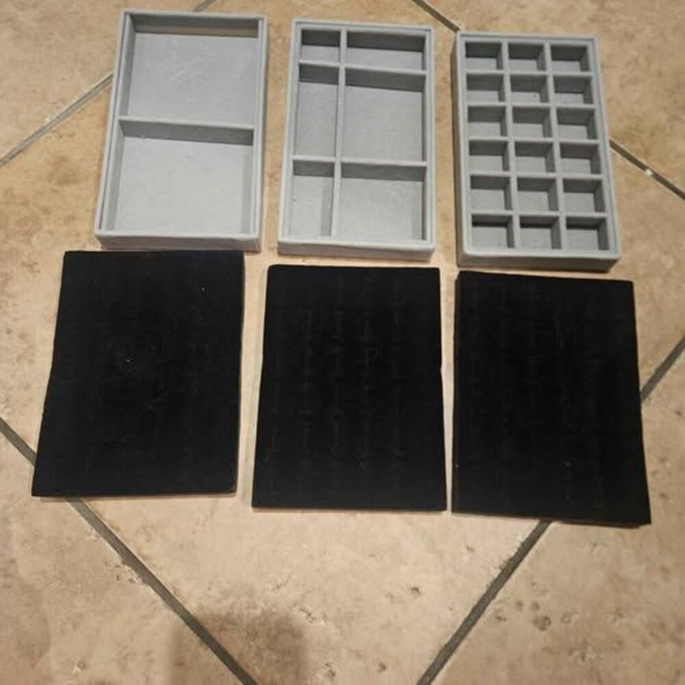 Set of 3 Velvet Jewelry Organizer Trays with Pads